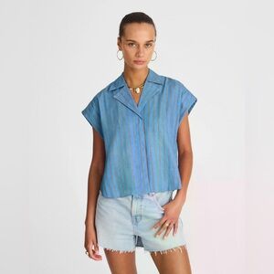NWT Madewell Resort-Collar Shirt in Linen Blend in Delphinium Blue
